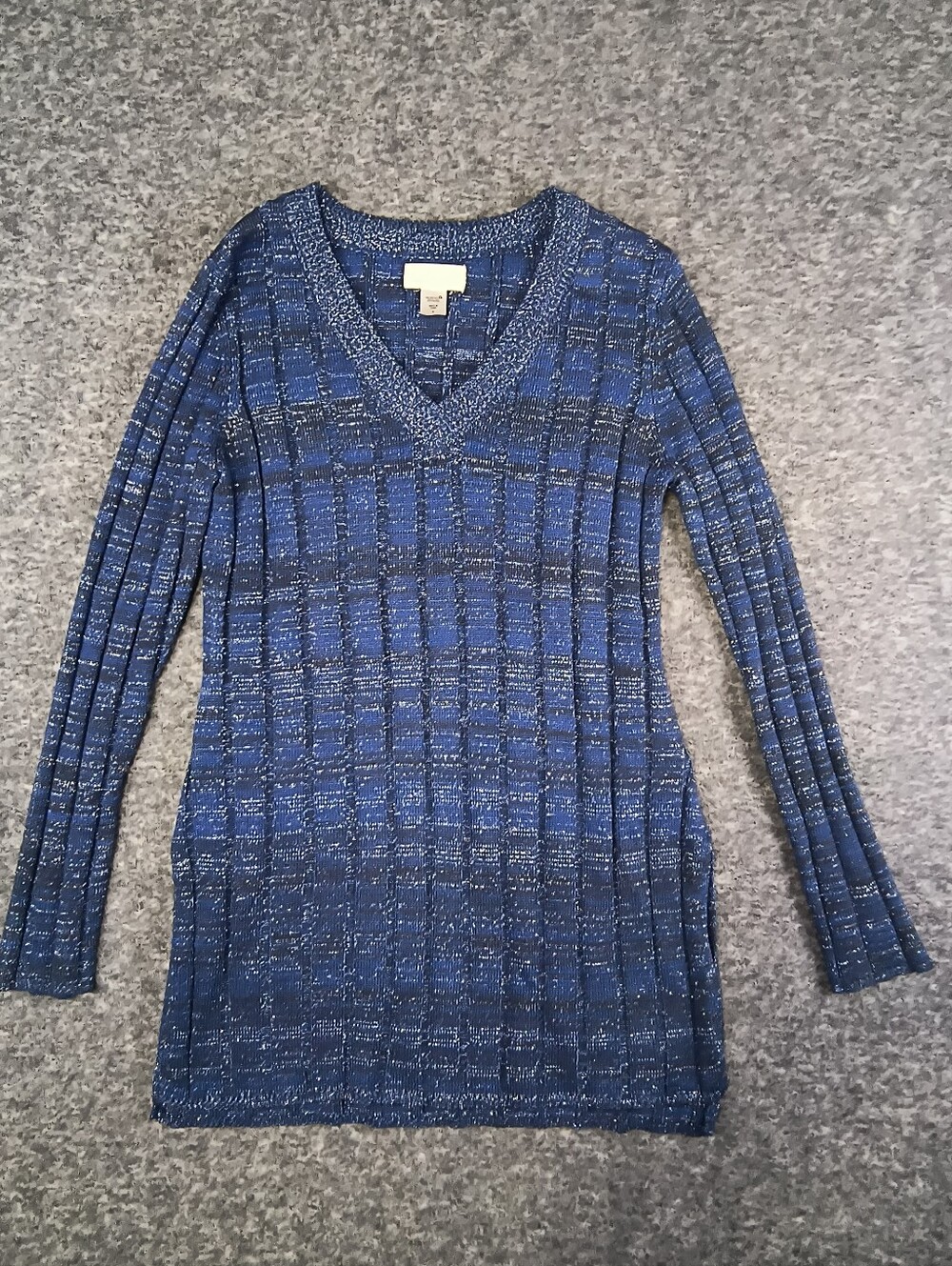 Canyon River Blues blue shiny striped long sweater, women's small